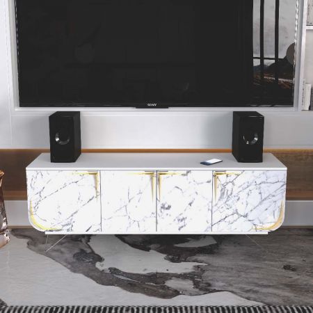 Panneau de porte décoratif en métal pour meuble TV indépendant blanc - Panneau de porte décoratif en métal pour meuble TV indépendant blanc